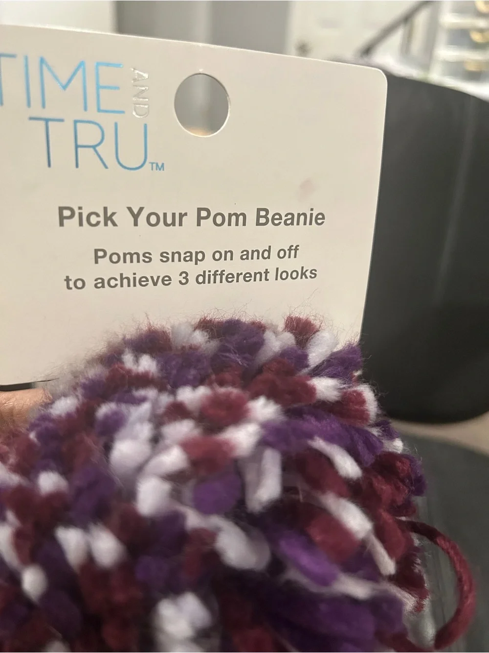 Maroon Knit Pom Beanie with Colorful Faux Fur Accent you pick Pom wear 3 ways